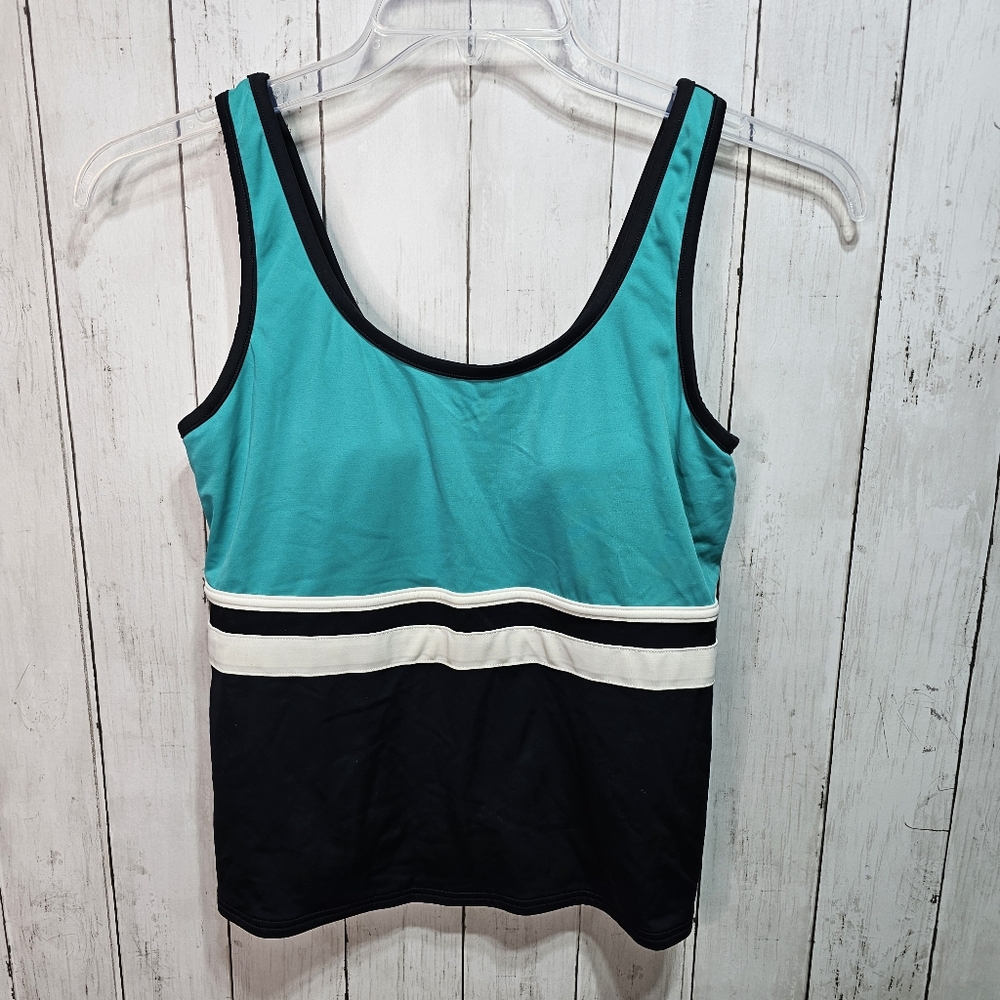 L.L. BEAN Women's 50+ UPF Black Green Tankini Top Built-In Bra Size 8 Regular.